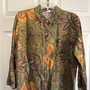 Chico’s Size 1 100% Linen 2-Piece Floral Pant Set Made in Turkey